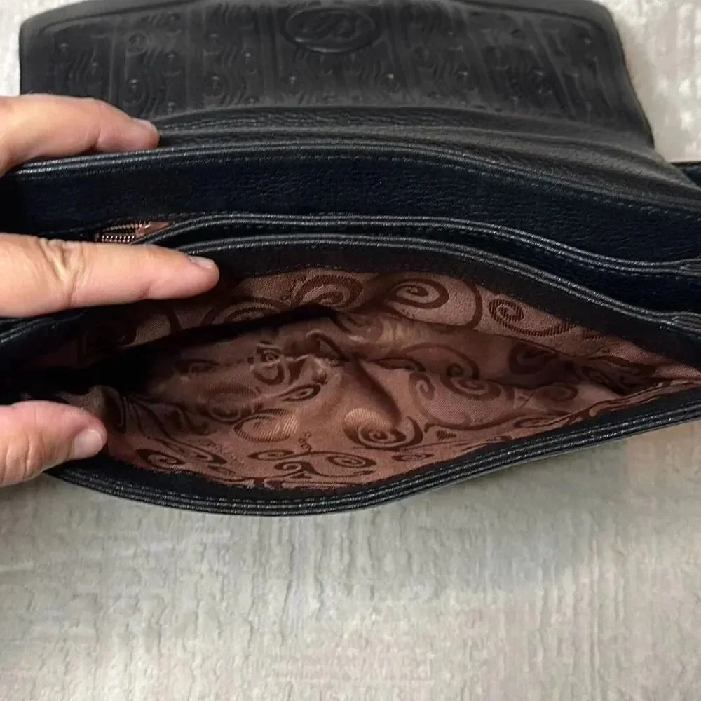 Brighton Black Pebbled Leather Chain Accent Multi Compartment Bag - Picture 12 of 13